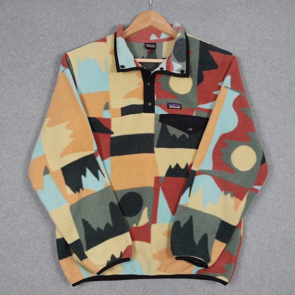 Patagonia Synchilla Snap-T Kids Large Multicolor Geometric Mountains Pullover